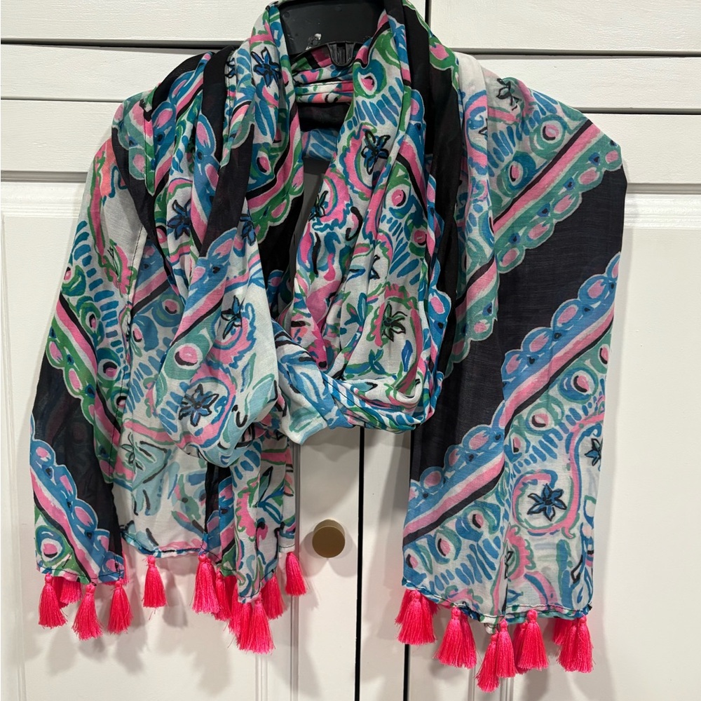 Lilly Pulitzer Multicolor Scarf with Pink Tassels
